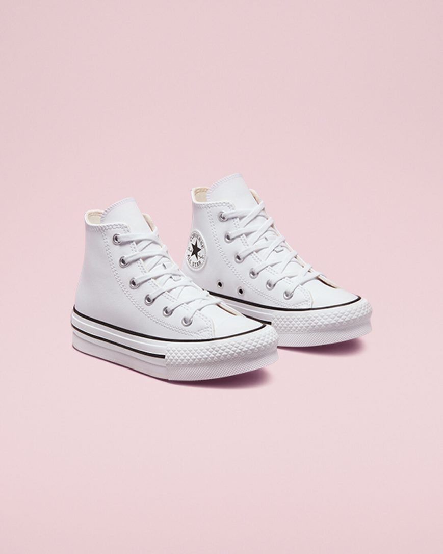 Topanky Na Platforme Converse Chuck Taylor All Star Lift Kozene Vysoke Chlapcenske Biele Béžové Biele Čierne | SK B11UHY9